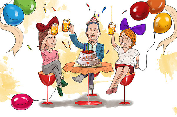 전신 PSD 라이프스타일 여자 기념일 남자 행복 리본 음식 의자 일러스트 탁자 맥주 주류 함께함 들기 사람 앉기 이벤트 성인 라이프 세명 파티 고깔모자 축하 머리띠 생일 생일케이크 음주 안주 즐거움 만족 건배 맥주잔 풍선 음주문화 술자리 비어피플 성인만 국내일러스트 모자_잡화 감정 음료 가구 컨셉 술잔 장신구 모션 생활 케이크 파일형식