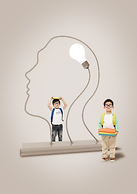 PSD 편집이미지 교육 남자 어린이라이프 안경 얼굴 어린이 가방 전구 상상 아이디어 서기 들기 사람 동양인 소년 두명 책 3D 피규어 한국인 오브젝트 백열등 남자만 어린이만 소년만 놓기 편집3D 라이프스타일 잡화 컨셉 모션 조명 인종 신체부위 미니어처 디지털합성 파일형식