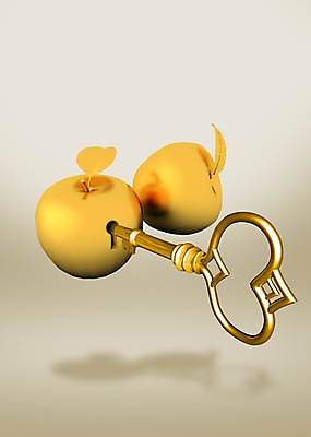 PSD 식물 편집이미지 컬러 과일 비즈니스 열쇠 나뭇잎 그림자 사람없음 금색 황금 사과 오브젝트 열쇠구멍 황금사과 이미지편집 잎 파일형식