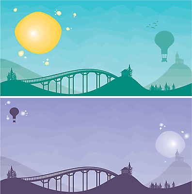 EPS 해외이미지 나무 구름 실루엣 별 일러스트 하늘 산 풍경 태양 야간 풍선 해외202004 해외일러스트 자연요소 식물 촬영기법 파일형식 벡터 이미지허브