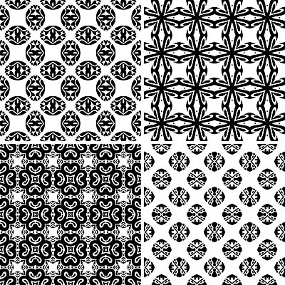 EPS 해외이미지 전통 디자인 패턴 일러스트 벽지 추상 장식 세트 검은색 흰색 4 포르투갈 타일 묘사 정사각형 모자이크 스페인어 아라베스크 엘리먼트 튀니지 해외202004 해외일러스트 도형 유럽 컬러 무늬 아프리카 숫자 파일형식 벡터 이미지허브