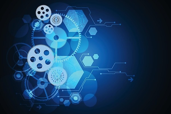 EPS 해외이미지 디자인 컨셉 일러스트 추상 미래 사람없음 그래픽 파란색 디지털 톱니바퀴 육각형 해외202004 해외일러스트 도형 컬러 무늬 파일형식 벡터 이미지허브