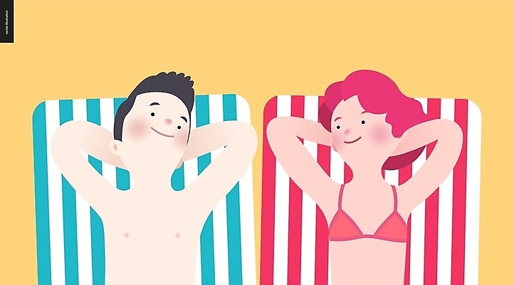 EPS 해외이미지 커플 행복 모래 바다 섬 여행 결혼 일러스트 휴가 휴식 함께함 사랑 사람 비키니 태양 신혼여행 선탠 휴양지 해외202004 해외일러스트 자연요소 수영복 감정 컨셉 관계 이벤트 장소 파일형식 벡터 옷 이미지허브
