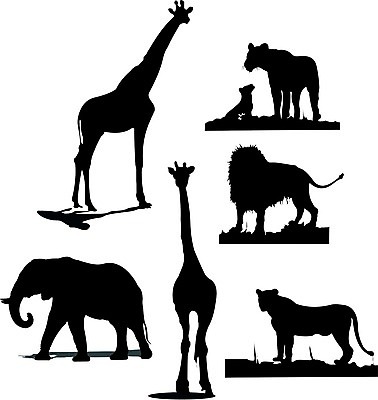 EPS 해외이미지 동물 실루엣 일러스트 코끼리 검은색 붓 사자 만화 기린 윤곽 갈기 해외202004 해외일러스트 컬러 포유류 촬영기법 파일형식 벡터 이미지허브