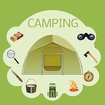 EPS 해외이미지 지도 일러스트 배낭 낚시 산 텐트 취미 사람없음 물 캠핑 숲 나침반 모닥불 해외202004 해외일러스트 자연요소 가방 불 레저 캠핑도구 파일형식 벡터 이미지허브