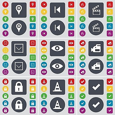 EPS 해외이미지 디자인 일러스트 버튼 빨간색 초록색 파란색 컴퓨터 세트 노란색 디지털 자료 회색 정보 원형 플랫 심볼 사인 잠금 정사각형 심플 비전 원뿔 멀티미디어 고립 소프트웨어 추 해외202004 해외일러스트 도형 컬러 전자제품 보안 파일형식 벡터 이미지허브