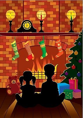 EPS 해외이미지 실루엣 크리스마스장식 크리스마스 일러스트 가족 불 양말 선물 소년 장난감 곰인형 야간 저녁 보석 벽난로 해외202004 해외일러스트 자연요소 기념일 남자 어린이 인형 관계 촬영기법 광석 파일형식 벡터 이미지허브