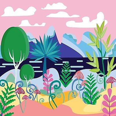 EPS 해외이미지 나무 식물 디자인 꽃 백그라운드 잎 일러스트 자연 하늘 동화 요정 이야기 풍경 야외 그래픽 초록색 버섯 봄 숲 만화 장면 공상 마법 내추럴 해외202004 해외일러스트 계절 컬러 생태계 파일형식 벡터 이미지허브