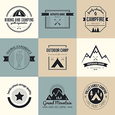 EPS 해외이미지 스티커 일러스트 산 사람없음 세트 라벨 캠핑 빈티지 해외202004 해외일러스트 컨셉 레저 프레임 파일형식 벡터 이미지허브