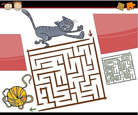 EPS 해외이미지 모양 캐릭터 디자인 교육 길 어린이 벽 일러스트 놀이 출입구 반려동물 고양이 게임 퍼즐 만화 방향 입장 그림 심플 코믹 미로 해결 방법 해외202004 해외일러스트 일러캐릭터 동물 포유류 사람 파일형식 벡터 이미지허브