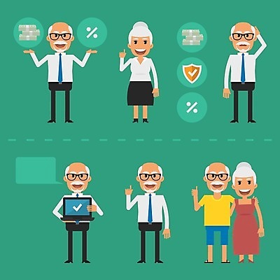 EPS 해외이미지 라이프스타일 옷 여자 할아버지 노년 남자 할머니 포즈 컨셉 일러스트 비즈니스 미술 서기 미소 사람 정장 성인 회색 인사 만화 가득함 콧수염 그림 돌봄 연금 옛날 자금 해외202004 해외일러스트 컬러 돈 모션 문화예술 수염 표정 생활 금융 예절 파일형식 벡터 이미지허브