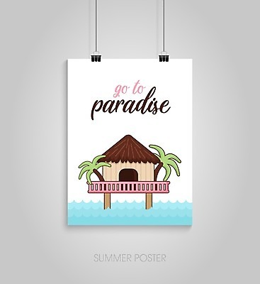 EPS 해외이미지 디자인 포스터 일러스트 매달리기 글자캘리그라피 사람없음 야자수 수상가옥 서류집게 해외202004 해외일러스트 나무 캘리그라피 모션 주택 집게 파일형식 벡터 이미지허브