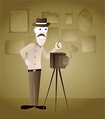 EPS 해외이미지 남자 액자 일러스트 나비넥타이 미소 카메라 사진촬영 골동품 사진사 구식 해외202004 해외일러스트 넥타이 표정 사람 전자제품 촬영 작가 파일형식 벡터 이미지허브