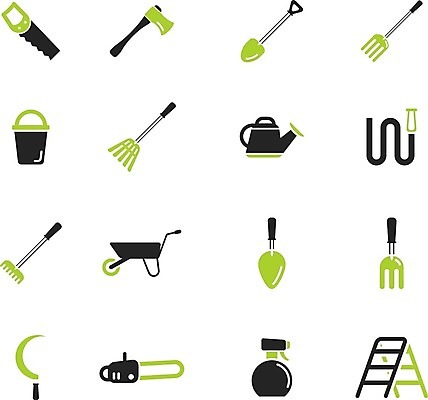 EPS 해외이미지 일러스트 물 정원 수레 도구 빨래 삽 양동이 분무기 낫 전기톱 해외202004 해외일러스트 자연요소 가사 카트 톱 파일형식 벡터 이미지허브