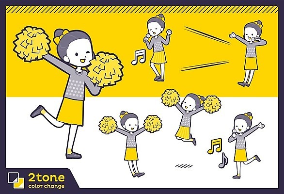 EPS 해외이미지 전신 여자 리본 어린이 음표 일러스트 노래 응원 아이디어 여러명 세트 노란색 점프 축제 마이크 치어리더 응원수술 소녀만 해외202004 해외일러스트 기호 음악 컬러 음향기기 다수 컨셉 모션 사람 응원용품 여자만 어린이만 파일형식 벡터 이미지허브