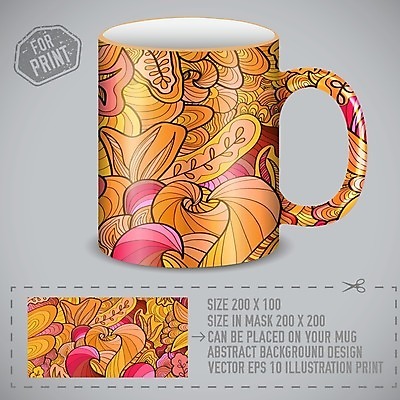 EPS 해외이미지 템플릿 전통 꽃 커피 음료 선 꽃무늬 패턴 프레임 손잡이 사람없음 그래픽 컬러풀 봄 카페 머그컵 차 에스프레소 해외202004 식물 계절 컬러 무늬 컵 상점 파일형식 벡터 이미지허브