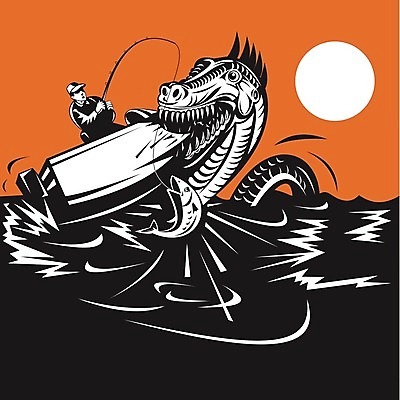 EPS 해외이미지 호수 바다 일러스트 낚시 어류 보트 뱀 먹기 복고 낚시꾼 얼레 몬스터 송어 해외202004 해외일러스트 배_교통 파충류 모션 레저 수중동물 파일형식 벡터 이미지허브