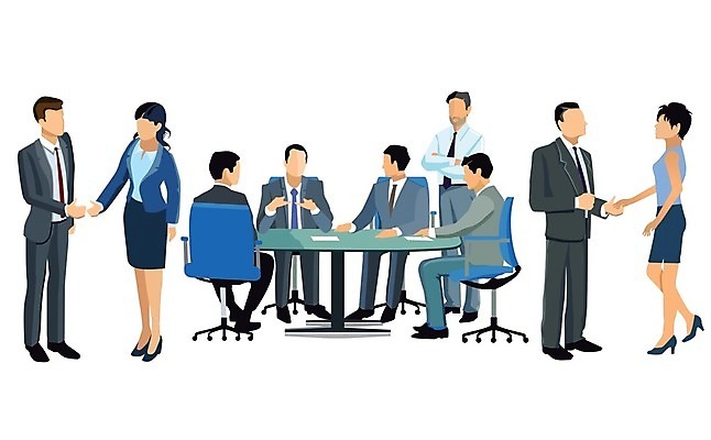 EPS 해외이미지 여자 남자 일러스트 회사 비즈니스 협력 악수 아이디어 직장 사람 여러명 사무실 인사 비즈니스맨 비즈니스우먼 정보보호의날 해외202004 해외일러스트 다수 컨셉 손짓 예절 직장인 파일형식 벡터 법정기념일 이미지허브