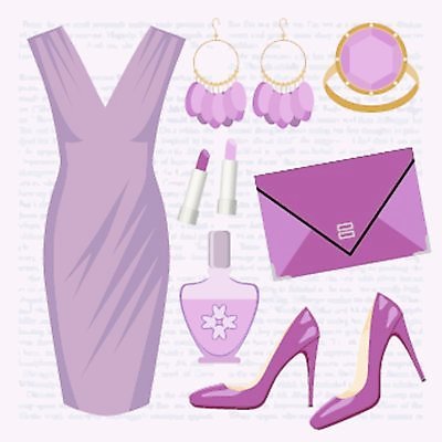 EPS 해외이미지 디자인 드레스 옷 여자 분홍색 백그라운드 신발 가방 일러스트 세트 유행 보라색 귀걸이 화장품 립스틱 반지 우아함 수집 향수 스타일 해외202004 해외일러스트 잡화 컬러 컨셉 장신구 사람 뷰티 파일형식 벡터 이미지허브
