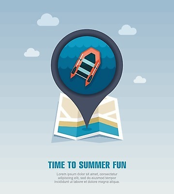 EPS 해외이미지 구름 여행 일러스트 사람없음 여름 여름휴가 바캉스 보트 위치 고무보트 해외202004 해외일러스트 자연요소 계절 배_교통 휴가 파일형식 벡터 여름_계절 이미지허브