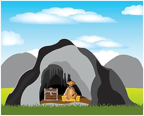 EPS 해외이미지 식물 돈 가방 일러스트 자연 산 자물쇠 풍경 여름 금융 동전 바위 동굴 재산 황금 소중 허브 잠금 보물 숨기 해외202004 해외일러스트 잡화 계절 컨셉 모션 경제 생태계 보안 파일형식 벡터 이미지허브