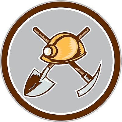 EPS 해외이미지 산업 일러스트 그래픽 원형 안전모 삽 발굴 복고 광부 해외202004 해외일러스트 도형 직업 헬멧 안전장비 파일형식 벡터 이미지허브