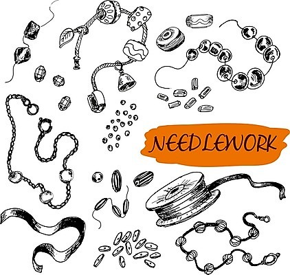 EPS 해외이미지 리본 줄 백그라운드 일러스트 목걸이 장신구 팔찌 추상 취미 세트 수확 면 뜨개질 낙서 상품 바느질 공예 구슬 자수 감싸기 해외202004 해외일러스트 무늬 농업 모션 파일형식 벡터 이미지허브