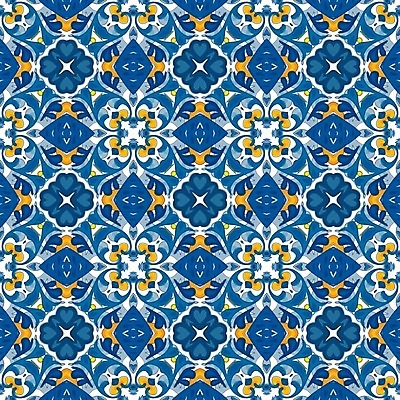 EPS 해외이미지 전통 디자인 패턴 오렌지 일러스트 벽지 추상 장식 파란색 노란색 흰색 포르투갈 타일 묘사 정사각형 모자이크 스페인어 아라베스크 엘리먼트 튀니지 해외202004 해외일러스트 도형 유럽 컬러 무늬 과일 아프리카 파일형식 벡터 이미지허브