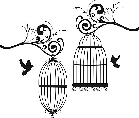 EPS 해외이미지 실루엣 일러스트 조류 매달리기 사람없음 나뭇가지 새장 해외일러스트 나무 동물 모션 촬영기법 케이지 파일형식 벡터 이미지허브