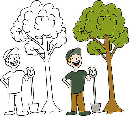 EPS 해외이미지 클립아트 나무 일러스트 자연 미술 그래픽 초록색 세트 환경 검은색 흰색 만화 삽 그림 클립 묘목 심기 원예사 해외202004 해외일러스트 식물 직업 컬러 모션 문화예술 생태계 파일형식 벡터 이미지허브