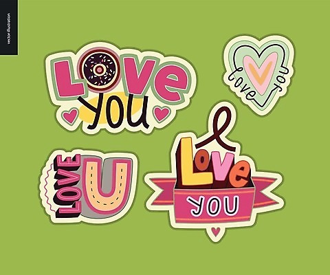 EPS 해외이미지 스티커 일러스트 사랑 타이포그라피 사람없음 연두색 세트 하트 해외202004 해외일러스트 모양 문자 감정 초록색 파일형식 벡터 이미지허브