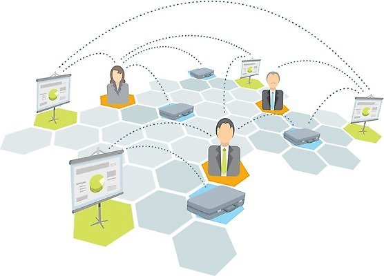 EPS 해외이미지 컨셉 서류가방 일러스트 비즈니스 통신 아이디어 함께함 비즈니스맨 발표 연결 육각형 해외202004 해외일러스트 도형 남자 가방 직장인 파일형식 벡터 이미지허브