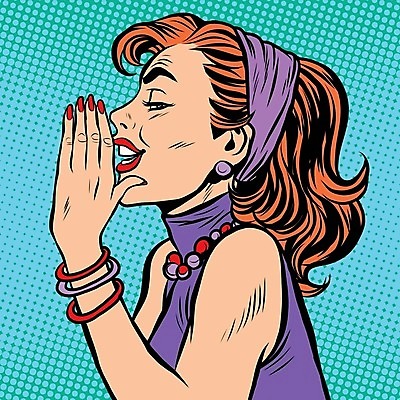 EPS 해외이미지 여자 일러스트 한명 손짓 상반신 성인 귓속말 복고 팝아트 카툰스타일 성인여자한명만 해외202004 하프톤 해외일러스트 1 컬러 모션 사람 그림 여자한명만 성인여자만 파일형식 벡터 이미지허브