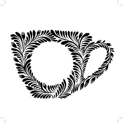 EPS 해외이미지 식물 디자인 백그라운드 잎 일러스트 프레임 미술 사람없음 컵 검은색 찻잔 해외202004 해외일러스트 식기 컬러 문화예술 잔 파일형식 벡터 이미지허브