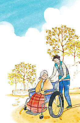 전신 PSD 나무 식물 여자 노년 남자 할머니 캠페인 일러스트 서기 사람 앉기 성인 두명 봉사 도움 자원봉사자 사회복지 휠체어 사랑나눔 더불어사는사회 노인만 성인만 국내일러스트 컨셉 모션 사랑 복지 나눔 파일형식