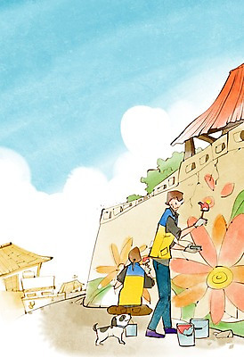 전신 PSD 동물 건축물 남자 꽃 캠페인 일러스트 주택 서기 사람 앉기 성인 두명 페인트 봉사 도움 강아지 자원봉사자 양동이 사회복지 벽화 그림 사랑나눔 더불어사는사회 남자만 성인남자만 성인만 국내일러스트 식물 건축 컨셉 모션 사랑 건물 반려동물 개 복지 나눔 파일형식