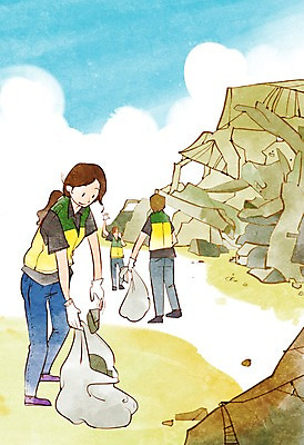 전신 PSD 여자 남자 캠페인 일러스트 서기 들기 사람 성인 세명 돌_바위 바위 봉사 도움 자원봉사자 청소 사회복지 사랑나눔 더불어사는사회 쓰레기봉투 성인만 국내일러스트 컨셉 모션 봉투 사랑 복지 나눔 파일형식