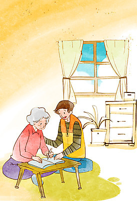 전신 PSD 식물 여자 교육 노년 남자 화분 캠페인 일러스트 창문 탁자 사람 앉기 성인 두명 책 펜 봉사 도움 커튼 자원봉사자 사회복지 서랍장 사랑나눔 더불어사는사회 노인만 성인만 국내일러스트 가구 컨셉 모션 사랑 필기구 복지 나눔 파일형식