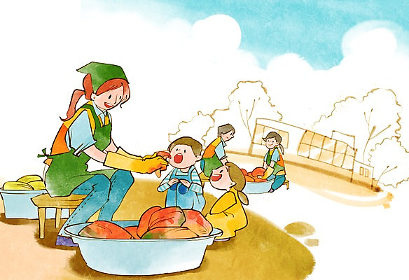 전신 PSD 나무 식물 건축물 여자 남자 어린이 캠페인 장갑 일러스트 김치 주택 두건 들기 사람 앉기 소녀 소년 여러명 성인 앞치마 봉사 도움 자원봉사자 먹여주기 사회복지 사랑나눔 더불어사는사회 배추김치 김장 대야 국내일러스트 잡화 건축 한식 다수 컨셉 모션 사랑 건물 먹기 복지 나눔 파일형식