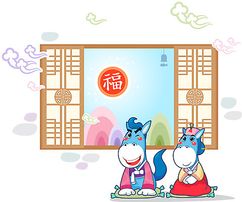 전신 동물 구름 캐릭터 동물캐릭터 일러스트 창문 새해 산 앉기 사람없음 새해인사 십이지신 예절 인사 말_동물 전통의상 한복 신년캐릭터 말띠 2014년 갑오년 말캐릭터 일러캐릭터 AI파일 자연요소 한국전통 전통 포유류 모션 연도 파일형식 벡터