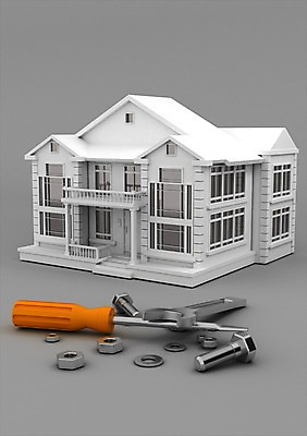 PSD 편집이미지 건축물 건축 백그라운드 부동산 주택 사람없음 건물 컴퓨터그래픽 그래픽 3D소스 3D 모형 미니어처 공구 나사 스패너 수리 볼트 건축모형 편집소스 편집3D 도구 재산 디지털합성 파일형식