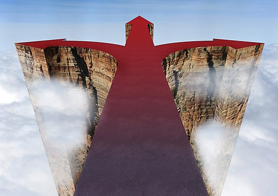 PSD 구름 편집이미지 화살표 하늘 사람없음 3D 절벽 안개 바위 갈림길 이미지편집 편집3D 자연요소 길 날씨 디지털합성 파일형식