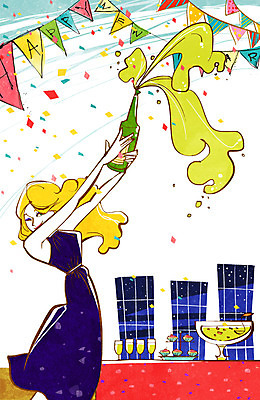 PSD 여자 행복 음식 술잔 일러스트 탁자 술병 새해 한명 서기 들기 사람 이벤트 상반신 성인 파티 케이크 새해인사 축하 인사 샴페인 꽃가루 해피뉴이어 신년파티 샴페인병 여자만 여자한명만 성인여자만 성인만 국내일러스트 1 감정 가구 컨셉 모션 병_용기 디저트 잔 주류 예절 가루 파일형식