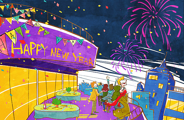 PSD 건축물 여자 남자 행복 음식 일러스트 탁자 밤하늘 새해 불꽃놀이 사람 이벤트 여러명 성인 파티 발코니 새해인사 축하 인사 꽃가루 해피뉴이어 신년파티 성인만 국내일러스트 건축 감정 가구 다수 컨셉 놀이 하늘 예절 야간 가루 파일형식