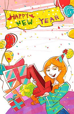 PSD 1 배너템플릿 여자 행복 일러스트 새해 선물 한명 서기 들기 사람 이벤트 상반신 성인 선물상자 숫자 파티 고깔모자 새해인사 현수막 축하 인사 해피뉴이어 풍선 신년파티 새해선물 여자만 여자한명만 성인여자만 성인만 국내일러스트 템플릿 문자 모자_잡화 배너 감정 컨셉 모션 상자 예절 파일형식 명절선물