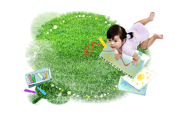 전신 PSD 식물 편집 편집이미지 여자 교육 종이 한명 사람 동양인 잔디 한국인 아기 풀 스케치북 그림 크레파스 미술교육 여자만 여자한명만 아기만 여자아기만 여자아기한명만 이미지편집 1 학용품 미술 인종 파일형식