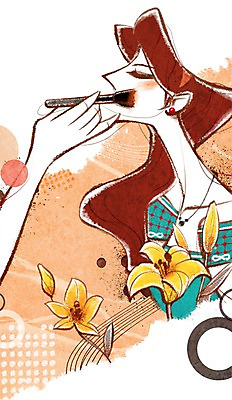 PSD 식물 우먼라이프 라이프스타일 손 여자 꽃 일러스트 들기 사람 상반신 성인 두명 라이프 화장 뷰티 화장품 화장용품 붓 변화 볼터치 여자만 성인여자만 성인만 국내일러스트 컨셉 모션 생활 신체부위 미용용품 파일형식