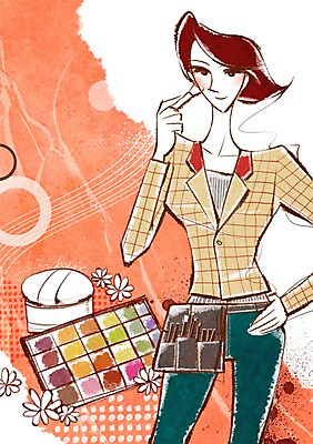 PSD 우먼라이프 라이프스타일 여자 일러스트 한명 서기 사람 상반신 성인 라이프 화장 뷰티 화장품 화장용품 붓 변화 메이크업아티스트 아이섀도 분 아티스트 여자만 여자한명만 성인여자만 성인만 국내일러스트 직업 1 컨셉 모션 생활 미용용품 파일형식