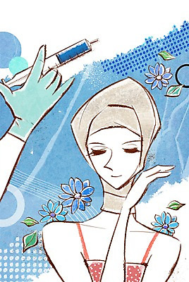 PSD 식물 우먼라이프 라이프스타일 손 여자 꽃 장갑 일러스트 주사기 들기 사람 상반신 성인 두명 라이프 뷰티 수술 변화 성형수술 붕대 여자만 성인여자만 성인만 국내일러스트 잡화 컨셉 의학 의료기기 모션 생활 신체부위 치료 파일형식