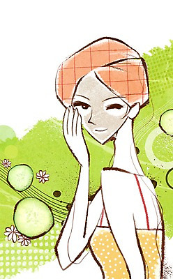 PSD 우먼라이프 라이프스타일 여자 채소 일러스트 오이 관리 한명 사람 상반신 성인 라이프 수건 뷰티 변화 피부관리 팩 여자만 여자한명만 성인여자만 성인만 국내일러스트 1 컨셉 생활 위생용품 화장품 파일형식